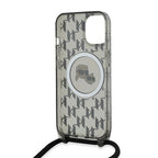 Karl Lagerfeld MagSafe dėklas iPhone 15/14/13 – juodas, su dirželiu