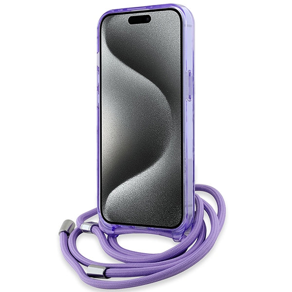 Karl Lagerfeld MagSafe dėklas su dirželiu iPhone 15/14/13 – violetinis
