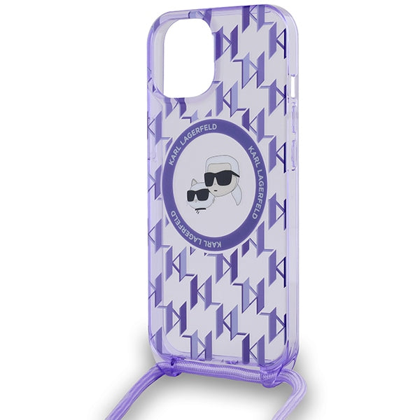 Karl Lagerfeld MagSafe dėklas su dirželiu iPhone 15/14/13 – violetinis