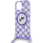 Karl Lagerfeld MagSafe dėklas su dirželiu iPhone 15/14/13 – violetinis