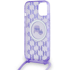Karl Lagerfeld MagSafe dėklas su dirželiu iPhone 15/14/13 – violetinis