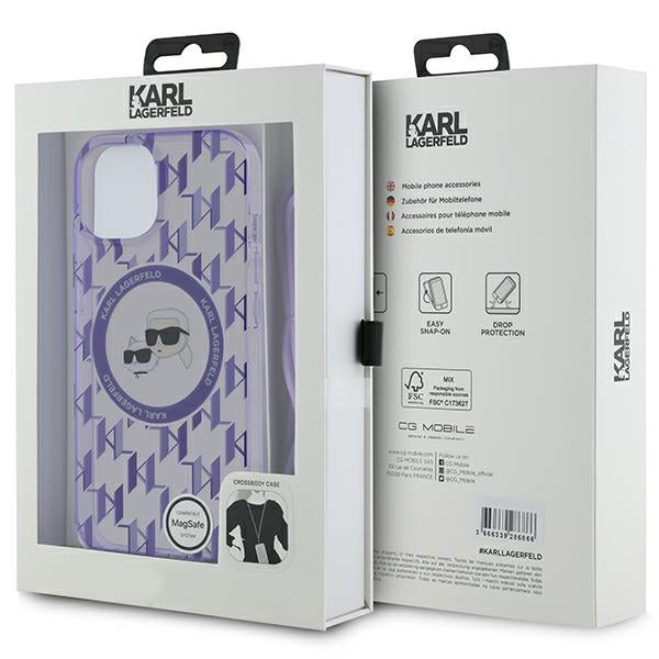 Karl Lagerfeld MagSafe dėklas su dirželiu iPhone 15/14/13 – violetinis