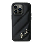 Karl Lagerfeld Diagonal Quilted Script dėklas iPhone 14 Pro – juodas