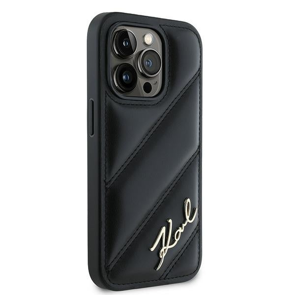 Karl Lagerfeld Diagonal Quilted Script dėklas iPhone 14 Pro – juodas