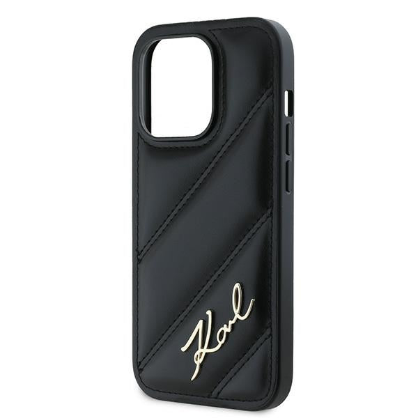 Karl Lagerfeld Diagonal Quilted Script dėklas iPhone 14 Pro – juodas