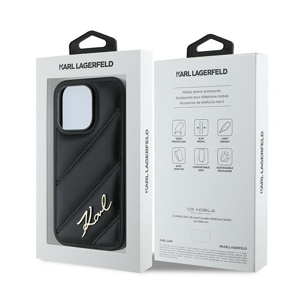Karl Lagerfeld Diagonal Quilted Script dėklas iPhone 14 Pro – juodas
