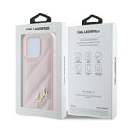 Karl Lagerfeld Diagonal Quilted Script dėklas iPhone 15 Pro – rožinis