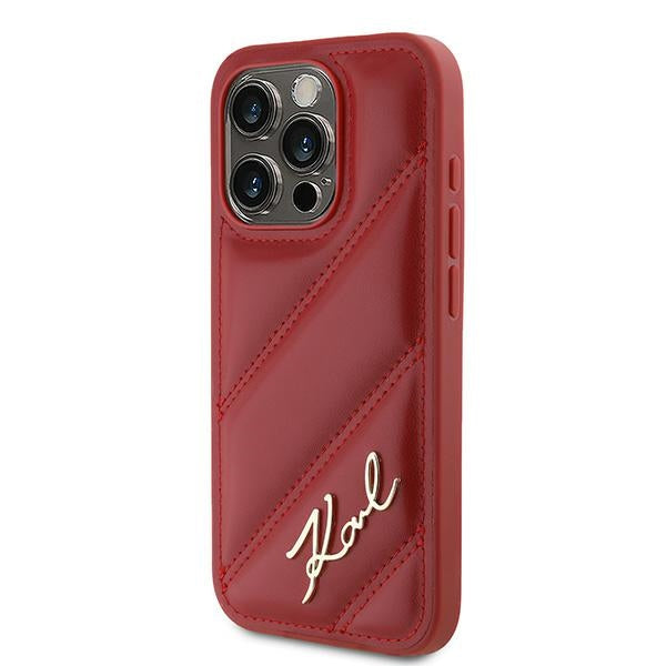 Karl Lagerfeld Diagonal Quilted Script dėklas iPhone 15 Pro Max – raudonas
