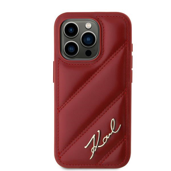 Karl Lagerfeld Diagonal Quilted Script dėklas iPhone 15 Pro Max – raudonas