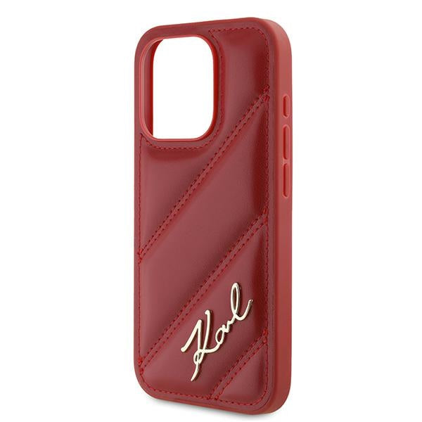 Karl Lagerfeld Diagonal Quilted Script dėklas iPhone 15 Pro Max – raudonas