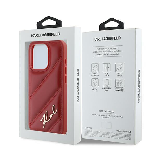 Karl Lagerfeld Diagonal Quilted Script dėklas iPhone 15 Pro Max – raudonas