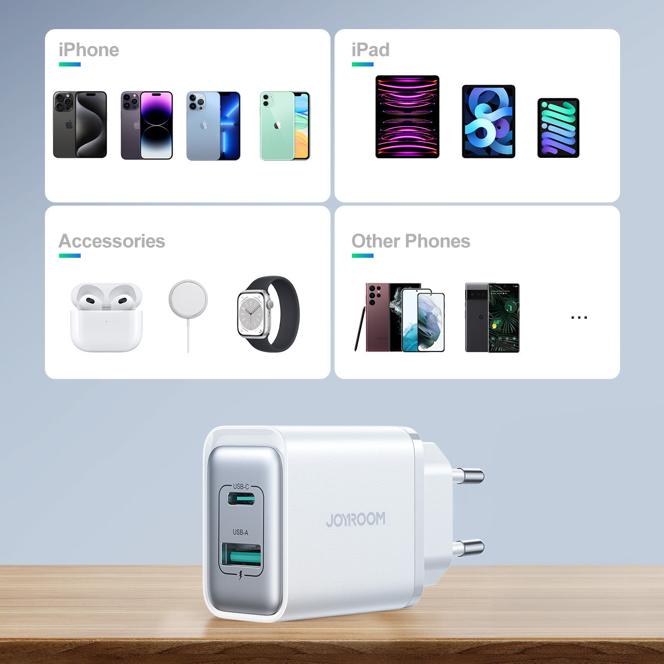 Joyroom JR-TCF15 tinklo įkroviklis USB-C / USB-A 30W - baltas