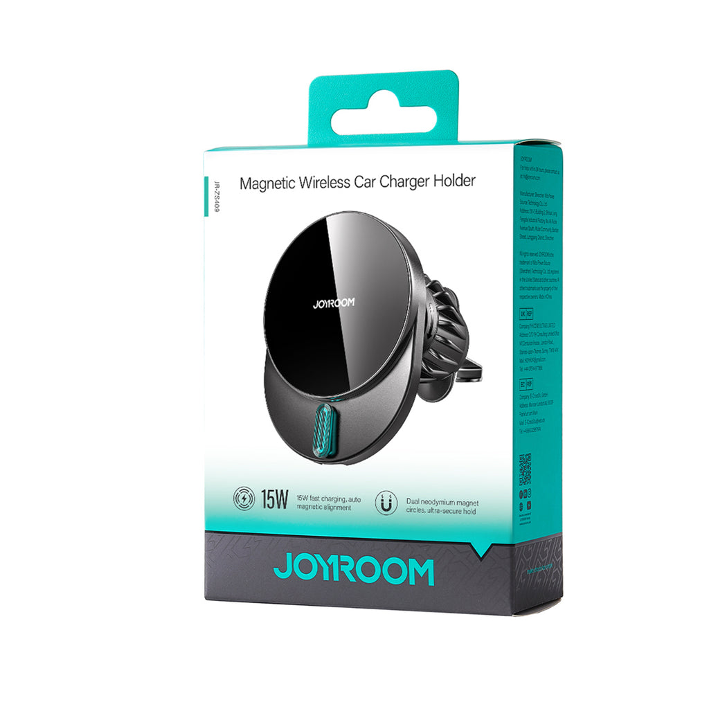 Joyroom JR-ZS409 magnetinis laikiklis su 15W indukciniu įkrovikliu automobilio oro ventiliacijos grotelėms - juodas