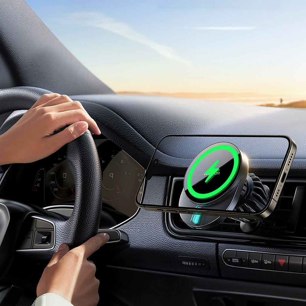 Joyroom JR-ZS409 magnetinis laikiklis su 15W indukciniu įkrovikliu automobilio oro ventiliacijos grotelėms - juodas