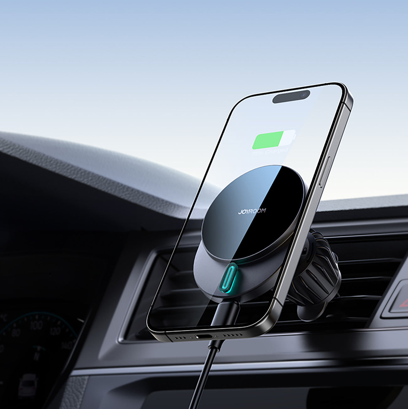 Joyroom JR-ZS409 magnetinis laikiklis su 15W indukciniu įkrovikliu automobilio oro ventiliacijos grotelėms - juodas