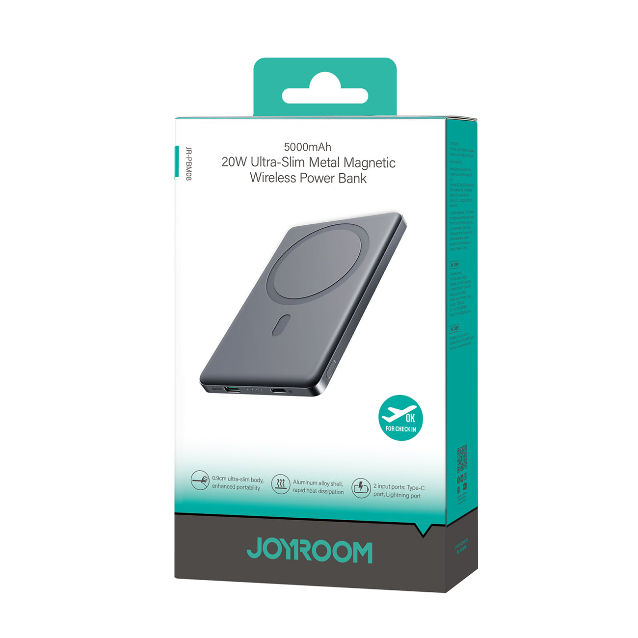 Joyroom Išorinė baterija JR-PBM08 5000mAh 20W itin plona su indukciniu įkrovimu - pilkas