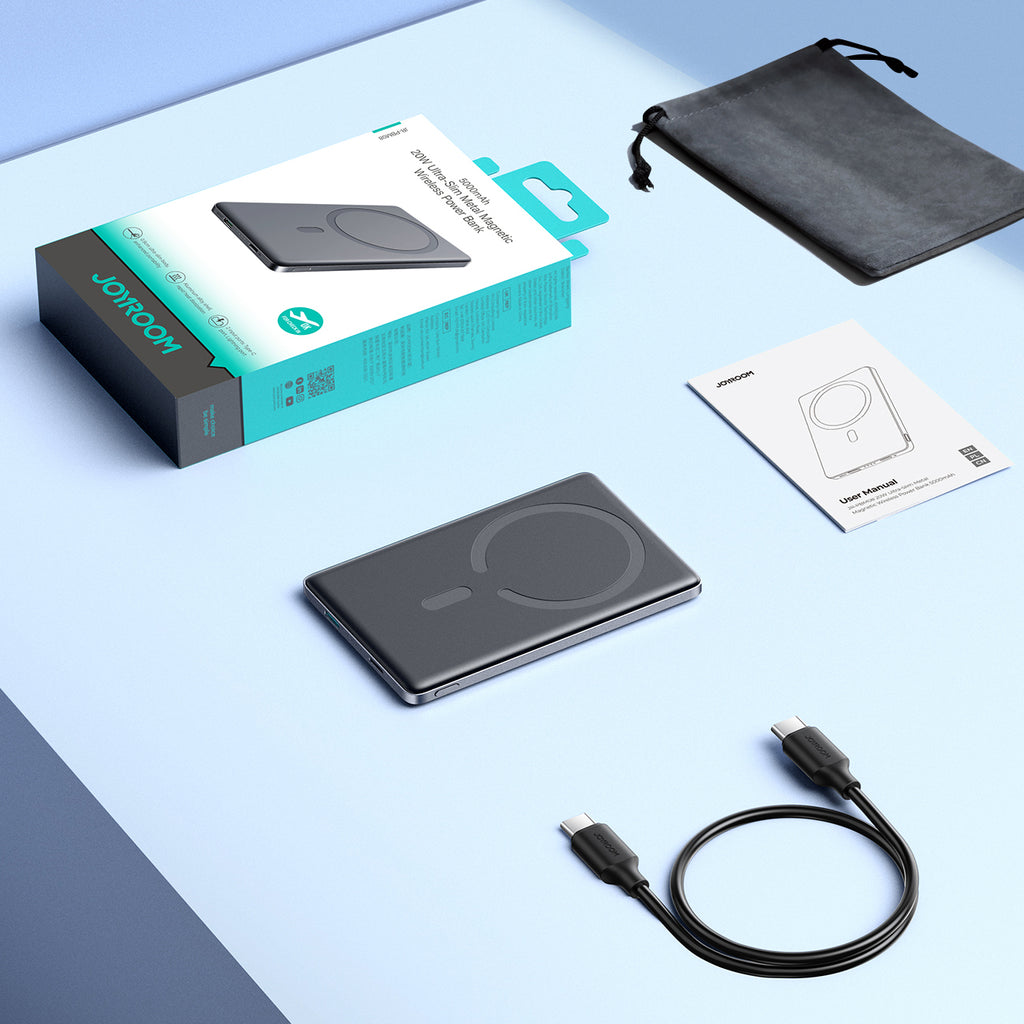 Joyroom Išorinė baterija JR-PBM08 5000mAh 20W itin plona su indukciniu įkrovimu - pilkas