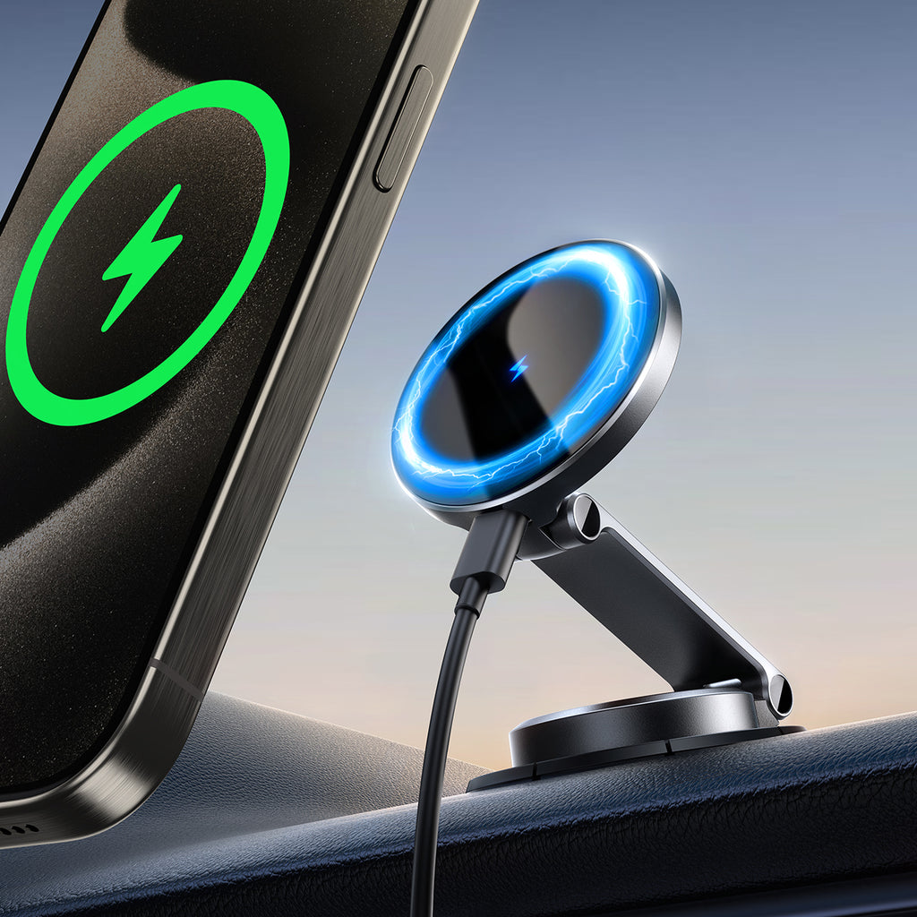 Joyroom JR-ZS408 magnetinis laikiklis su 15W indukciniu įkrovikliu automobilio prietaisų skydeliui, juodas