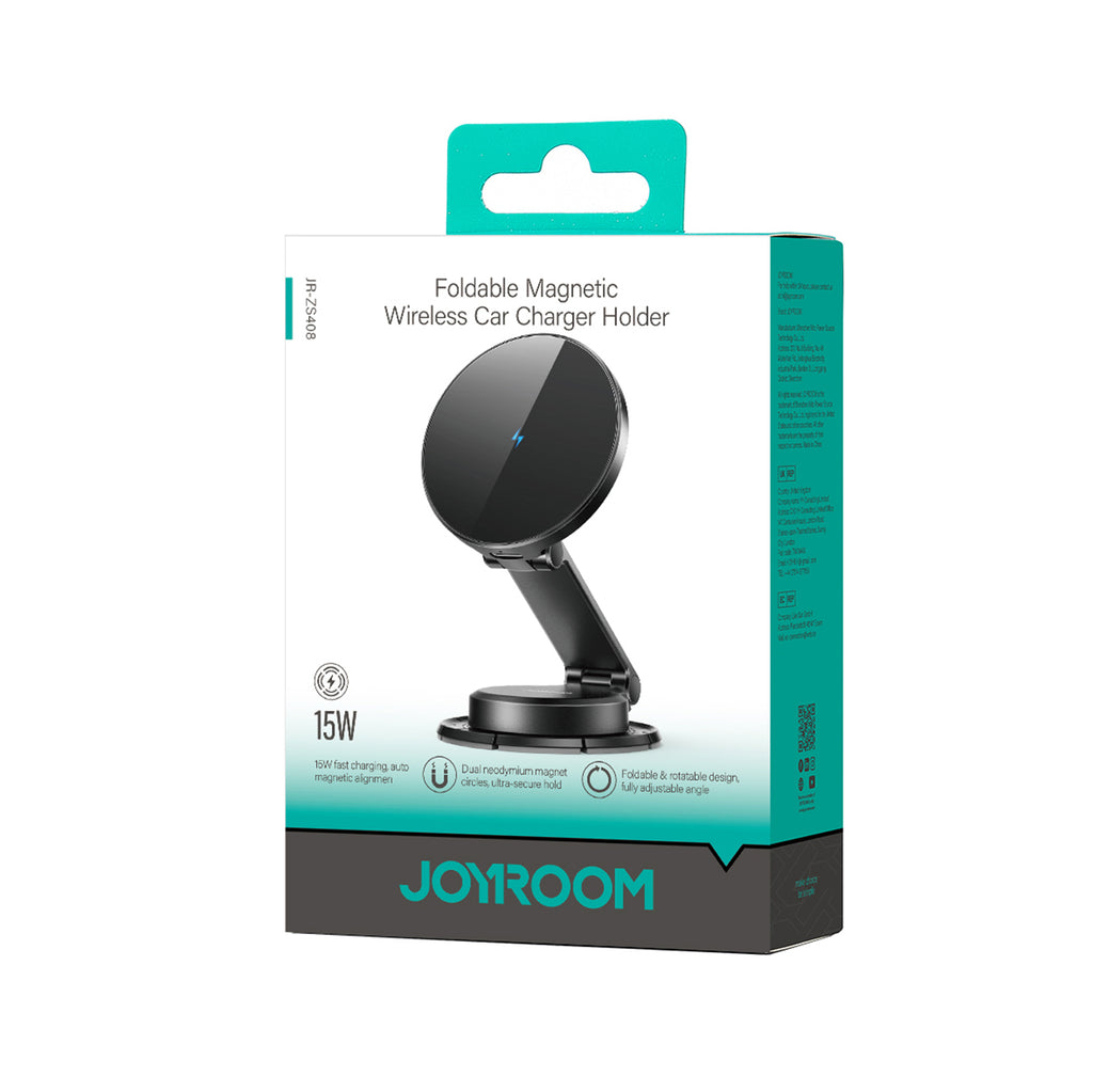Joyroom JR-ZS408 magnetinis laikiklis su 15W indukciniu įkrovikliu automobilio prietaisų skydeliui, juodas