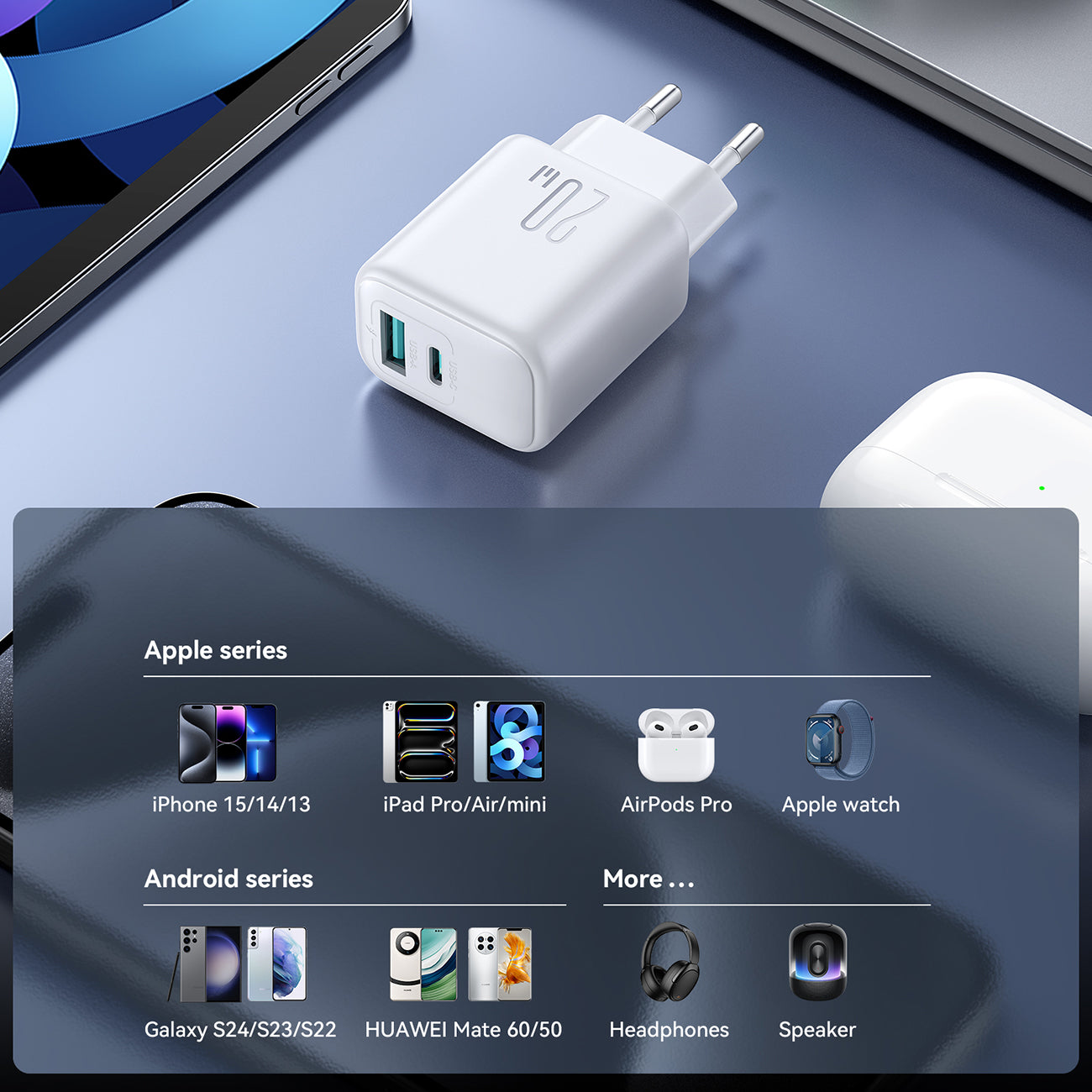 Joyroom JR-TCF21 tinklo įkroviklis USB-C / USB-A 20W PD / QC 3.0 - baltas