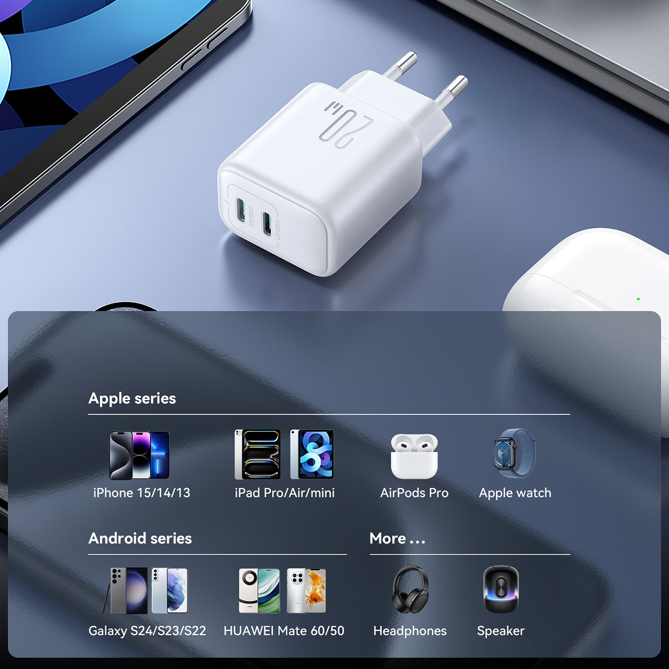 Joyroom JR-TCF12 tinklo įkroviklis 2x USB-C 20W PD / QC 3.0 - baltas