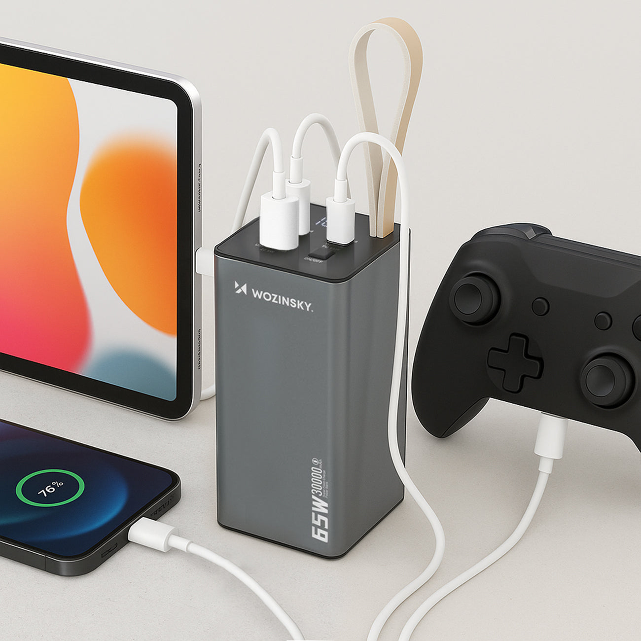 Wozinsky Išorinė baterija K65+ 65W 30000mAh 2x USB-C, 1x USB-A 65W - pilkas -- Powerbanks