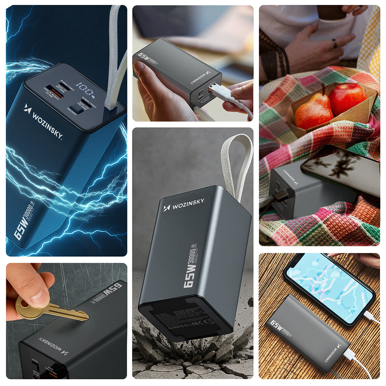 Wozinsky Išorinė baterija K65+ 65W 30000mAh 2x USB-C, 1x USB-A 65W - pilkas -- Powerbanks