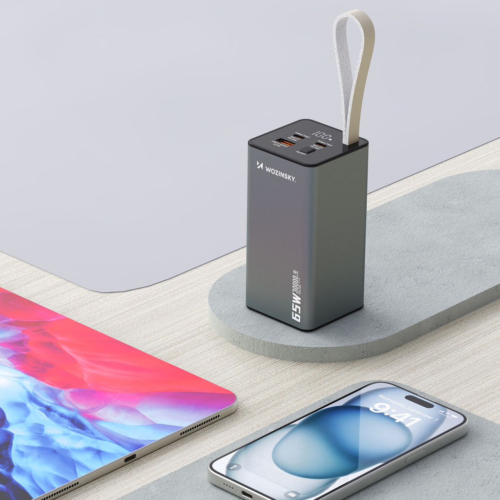 Wozinsky Išorinė baterija K65+ 65W 30000mAh 2x USB-C, 1x USB-A 65W - pilkas -- Powerbanks