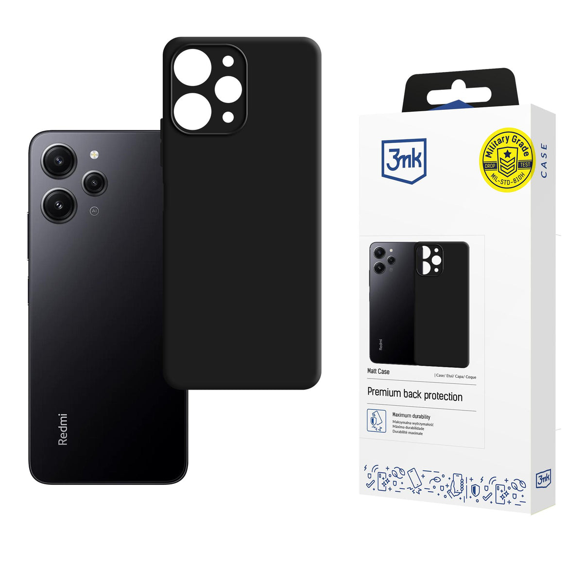 3mk matinis dėklas, skirtas Xiaomi Redmi 12 - juodas -- Xiaomi Redmi 12
