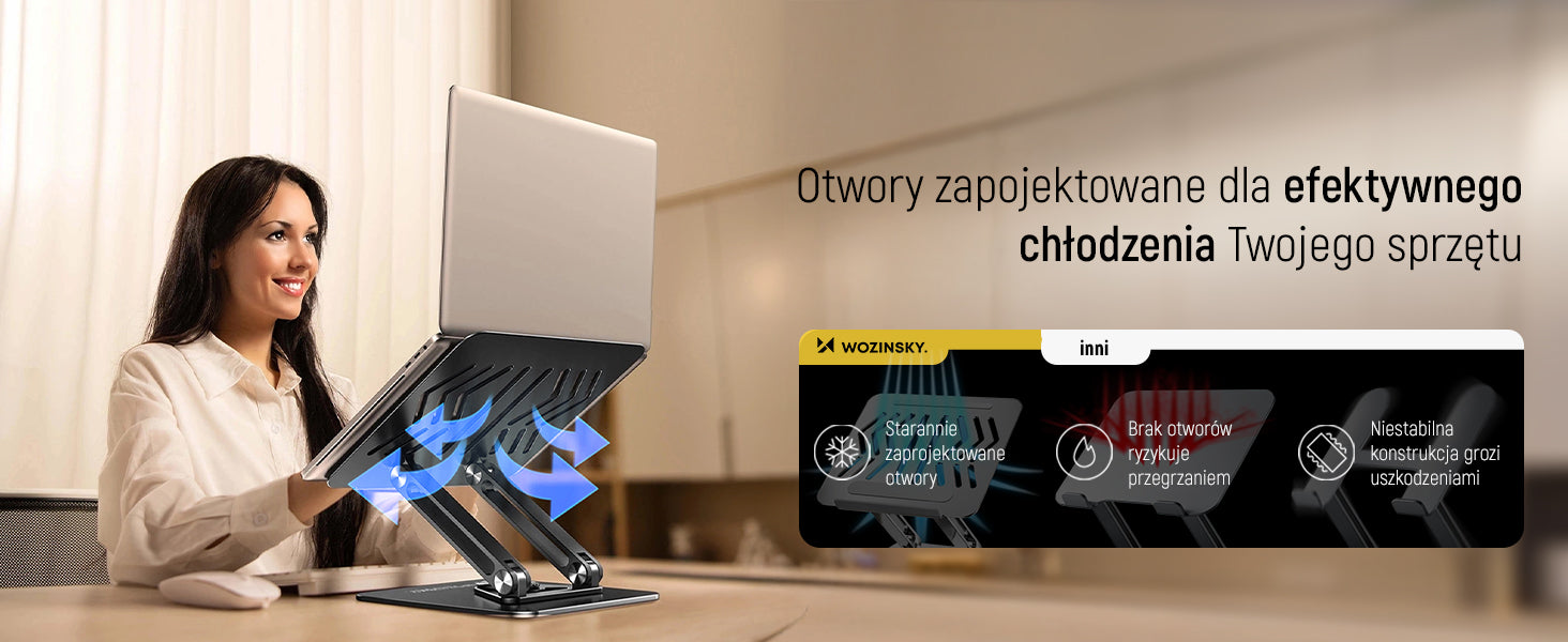 Wozinsky WRS-CPY84SB 360 aliuminio nešiojamojo kompiuterio ir planšetinio kompiuterio stovas + nemokamas išmanaus...