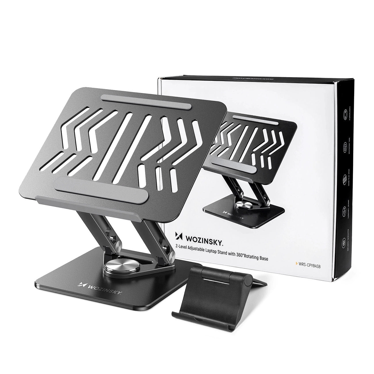 Wozinsky WRS-CPY84SB 360 aliuminio nešiojamojo kompiuterio ir planšetinio kompiuterio stovas + nemokamas išmanaus...