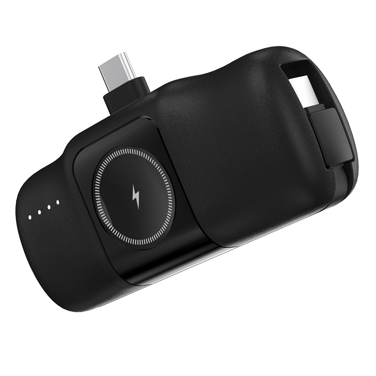 Wozinsky WF16-YCS 5000mAh 15W USB-C Mini Išorinė baterija su integruotu USB-C laidu ir Apple Watch įkrovikliu - juodas