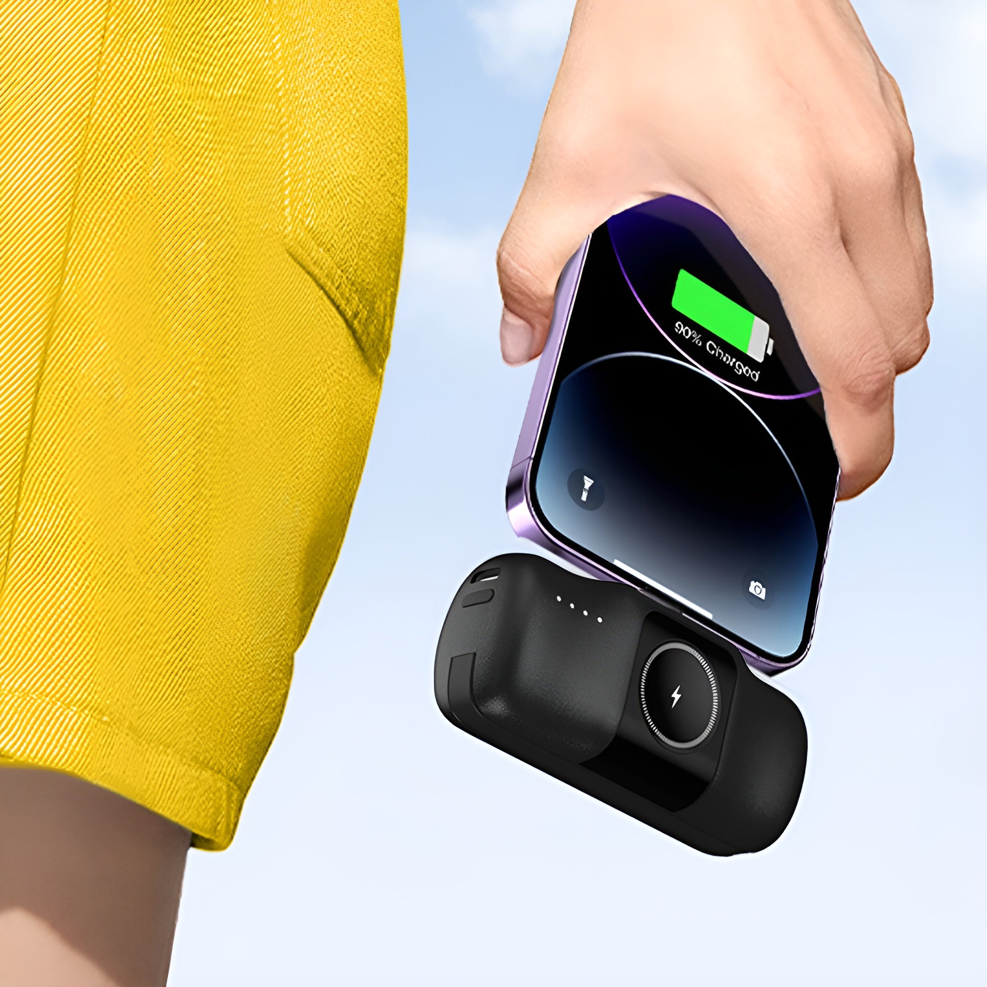 Wozinsky WF16-YCS 5000mAh 15W USB-C Mini Išorinė baterija su integruotu USB-C laidu ir Apple Watch įkrovikliu - juodas