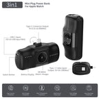 Wozinsky WF16-YCS 5000mAh 15W USB-C Mini Išorinė baterija su integruotu USB-C laidu ir Apple Watch įkrovikliu - juodas