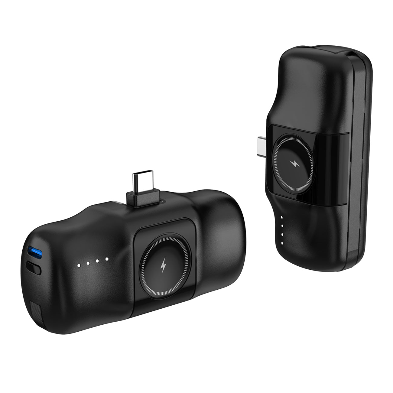 Wozinsky WF16-YCS 5000mAh 15W USB-C Mini Išorinė baterija su integruotu USB-C laidu ir Apple Watch įkrovikliu - juodas