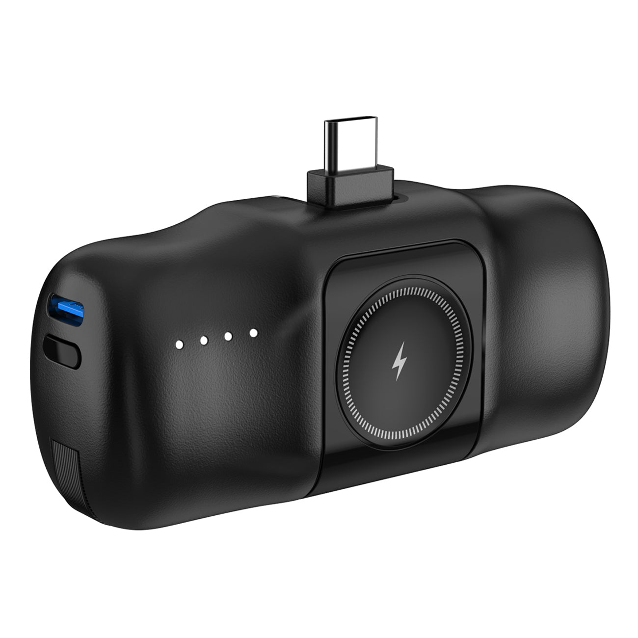 Wozinsky WF16-YCS 5000mAh 15W USB-C Mini Išorinė baterija su integruotu USB-C laidu ir Apple Watch įkrovikliu - juodas