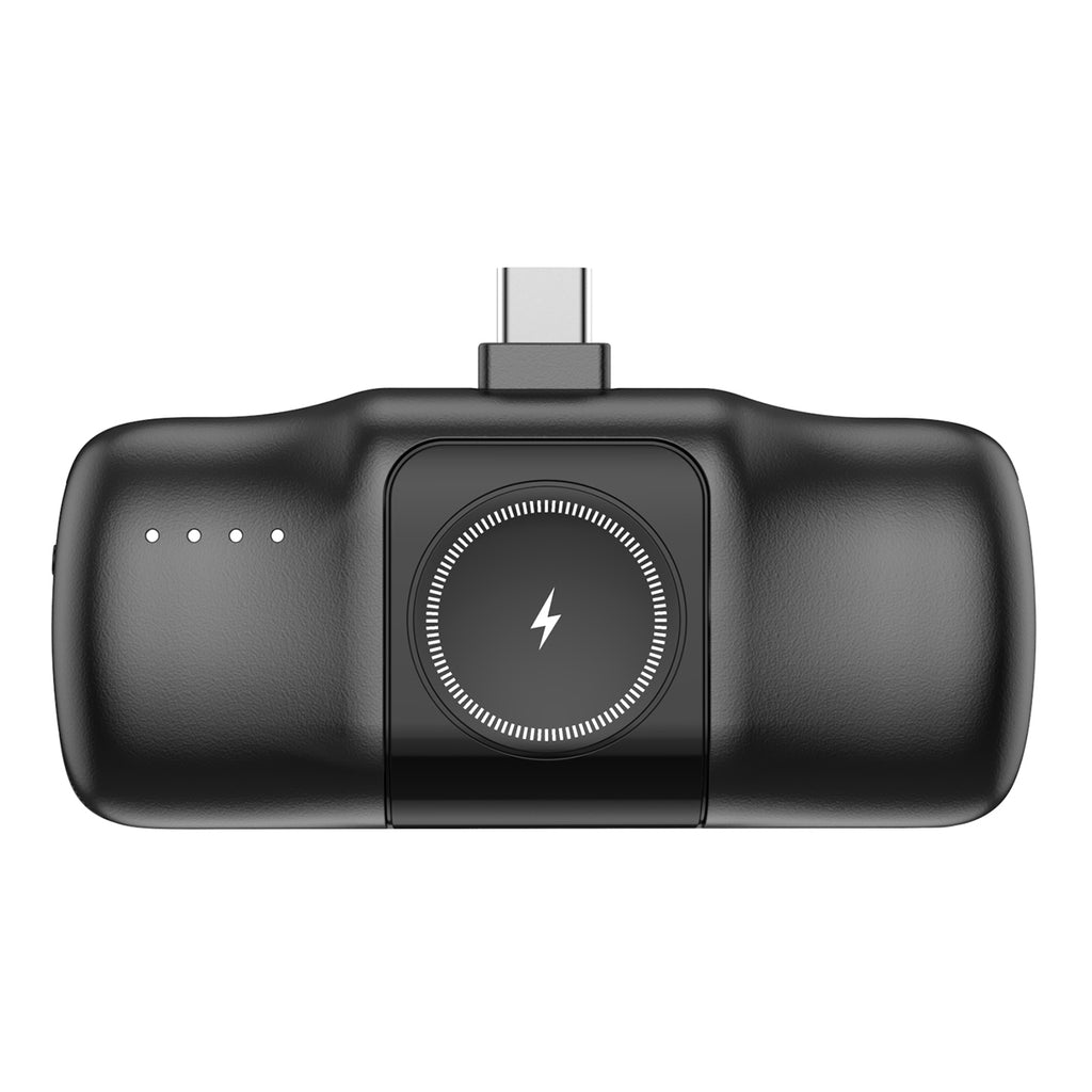 Wozinsky WF16-YCS 5000mAh 15W USB-C Mini Išorinė baterija su integruotu USB-C laidu ir Apple Watch įkrovikliu - juodas