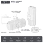 Wozinsky WF16-YCS 5000mAh 15W USB-C Mini Išorinė baterija su integruotu USB-C laidu ir Apple Watch įkrovikliu - baltas