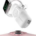 Wozinsky WF16-YCS 5000mAh 15W USB-C Mini Išorinė baterija su integruotu USB-C laidu ir Apple Watch įkrovikliu - baltas
