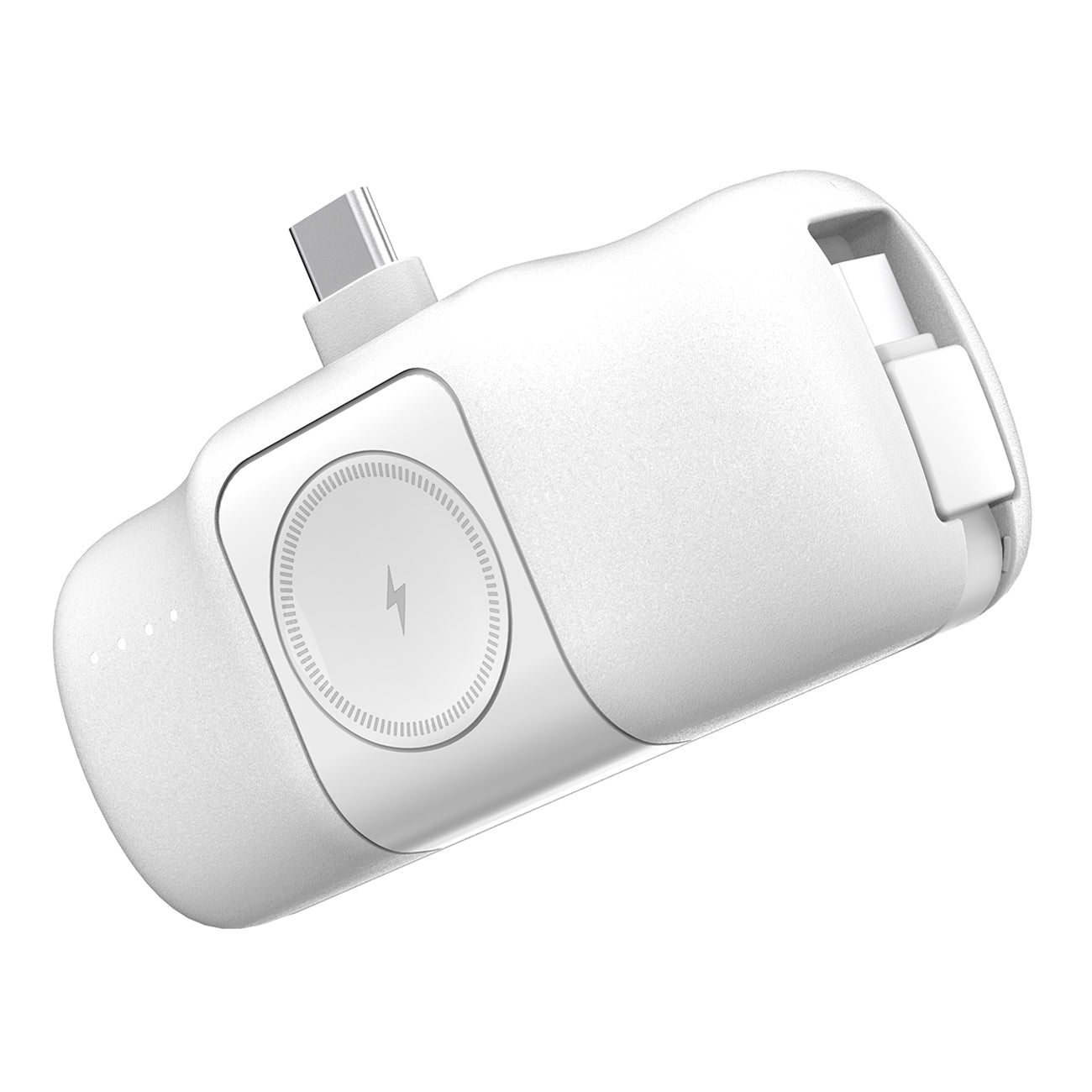 Wozinsky WF16-YCS 5000mAh 15W USB-C Mini Išorinė baterija su integruotu USB-C laidu ir Apple Watch įkrovikliu - baltas