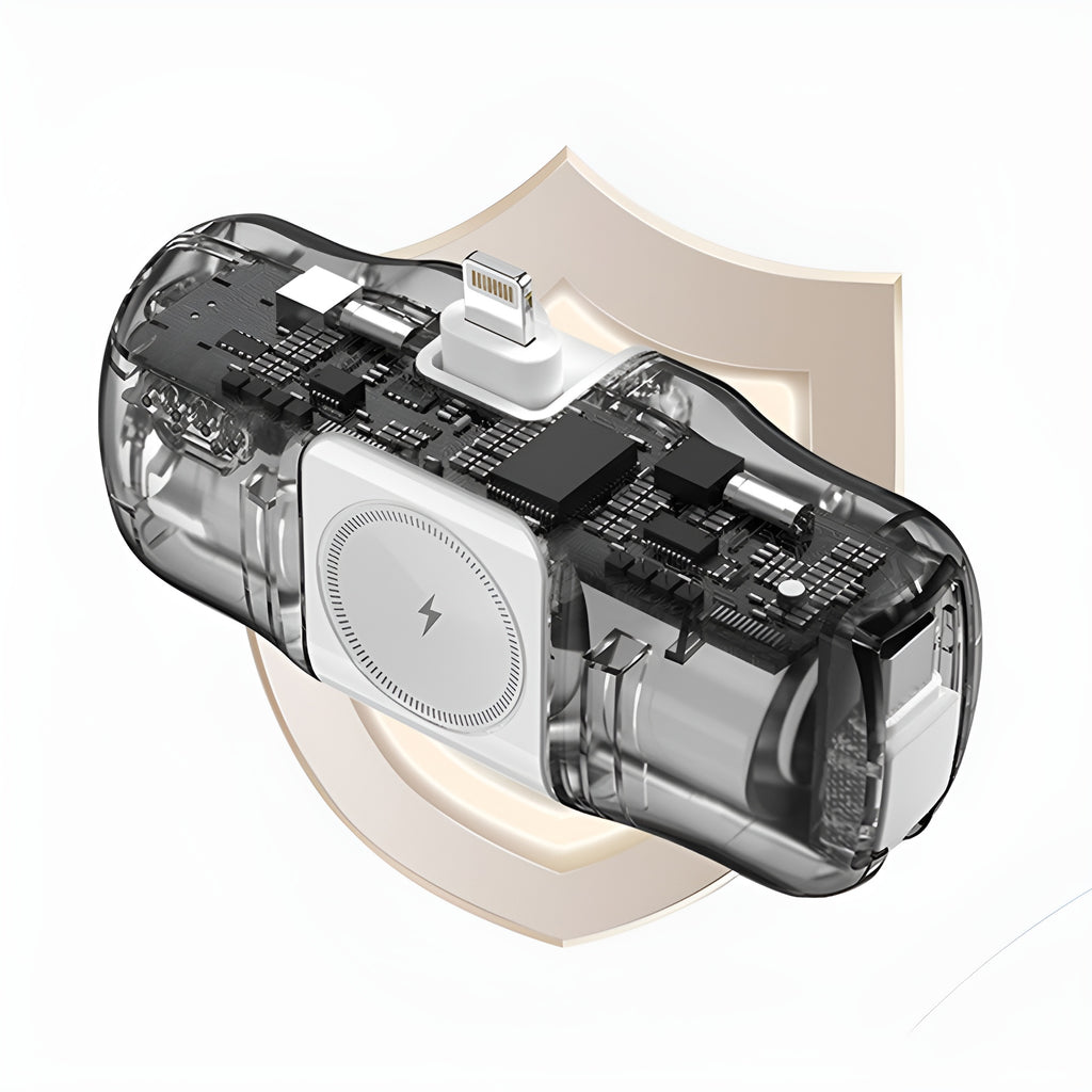 Wozinsky WF16-YCS 5000mAh 15W USB-C Mini Išorinė baterija su integruotu USB-C laidu ir Apple Watch įkrovikliu - baltas