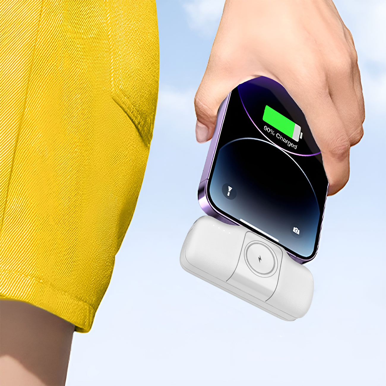 Wozinsky WF16-YCS 5000mAh 15W USB-C Mini Išorinė baterija su integruotu USB-C laidu ir Apple Watch įkrovikliu - baltas