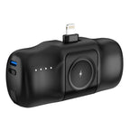 Wozinsky WF16-YLS 5000mAh 15W Lightning Mini Išorinė baterija su integruotu USB-C laidu ir Apple Watch įkrovikliu - juodas