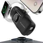 Wozinsky WF16-YLS 5000mAh 15W Lightning Mini Išorinė baterija su integruotu USB-C laidu ir Apple Watch įkrovikliu - juodas