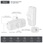 Wozinsky WF16-YLS 5000mAh 15W Lightning Mini Išorinė baterija su integruotu USB-C laidu ir Apple Watch įkrovikliu - baltas