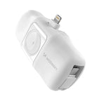 Wozinsky WF16-YLS 5000mAh 15W Lightning Mini Išorinė baterija su integruotu USB-C laidu ir Apple Watch įkrovikliu - baltas