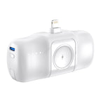 Wozinsky WF16-YLS 5000mAh 15W Lightning Mini Išorinė baterija su integruotu USB-C laidu ir Apple Watch įkrovikliu - baltas