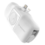 Wozinsky WF16-YLS 5000mAh 15W Lightning Mini Išorinė baterija su integruotu USB-C laidu ir Apple Watch įkrovikliu - baltas
