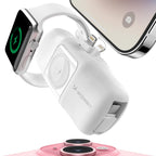 Wozinsky WF16-YLS 5000mAh 15W Lightning Mini Išorinė baterija su integruotu USB-C laidu ir Apple Watch įkrovikliu - baltas