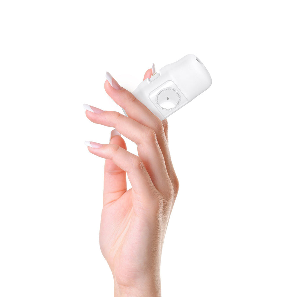 Wozinsky WF16-YLS 5000mAh 15W Lightning Mini Išorinė baterija su integruotu USB-C laidu ir Apple Watch įkrovikliu - baltas